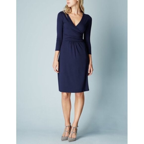 Boden Dresses & Skirts - Boden Size 6R Navy Blue 3/4 Sleeve Fixed Wrap V-Neck Jersey Dress